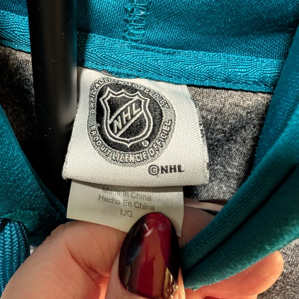 NHL San Jose Sharks Teal and Gray Hoodie Large - Picture 11 of 13